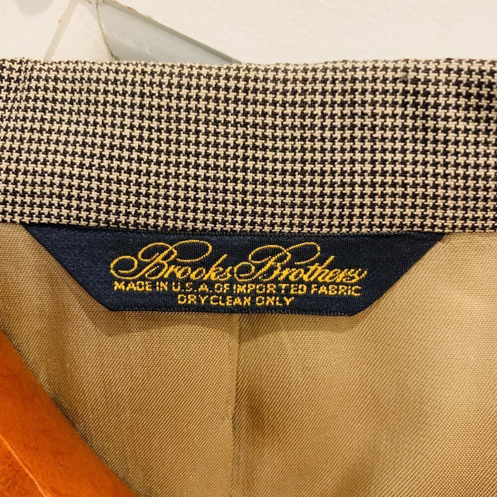 Brooks Brothers Mens Tan Classic Houndstooth Wool 2 Piece Suit 43R Jacket - Picture 11 of 16